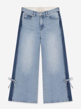 Light Blue Two-Tone Wide-Leg Jeans with Side Tie Detail